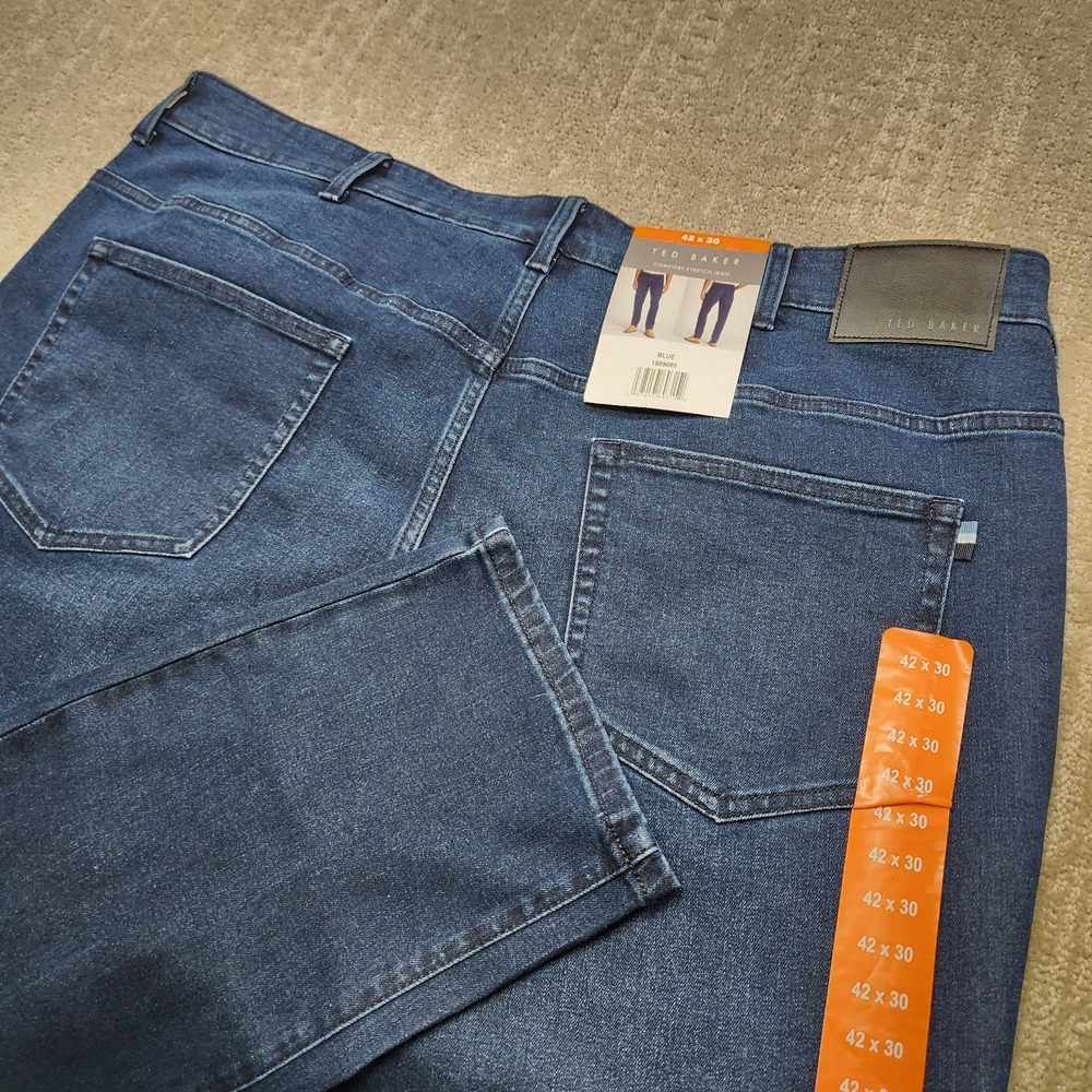 Ted Baker Jeans Men 42x30 Comfort Stretch Denim NEW Blue Dark Wash Tapered‎